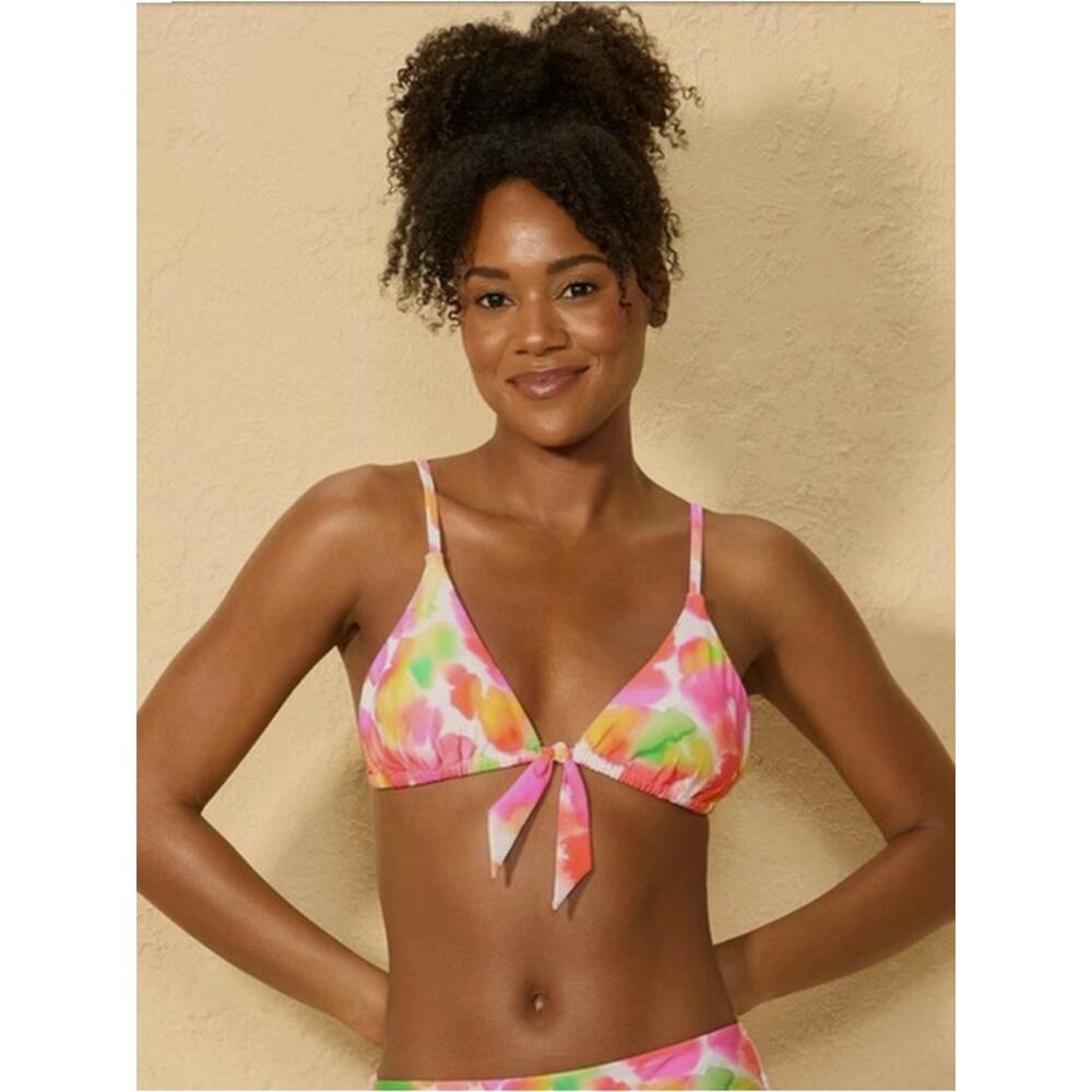 Shade & Shore Bright Watercolor Floral Print Bikini Top Size Large NWT